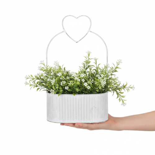 Artikel Deko Schale Oval Metall Herz Weiß 20/16cm Vintage 2er-Set