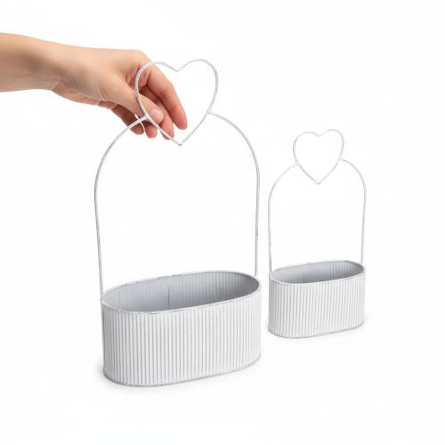 Artikel Deko Schale Oval Metall Herz Weiß 20/16cm Vintage 2er-Set