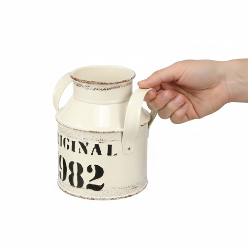 Artikel Kanne Metall Deko „Original 1982“ Creme Rost Vintage Garten Deko H13cm 2 Stück