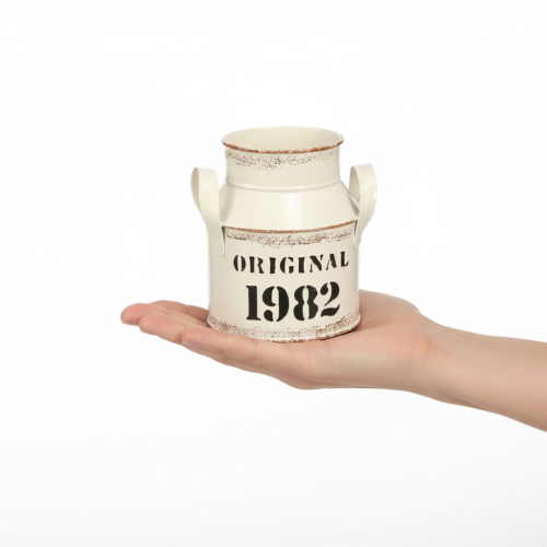 Artikel Kanne Metall Deko Creme Rost „Original 1982“ Vintage Retro 2er Set 16cm