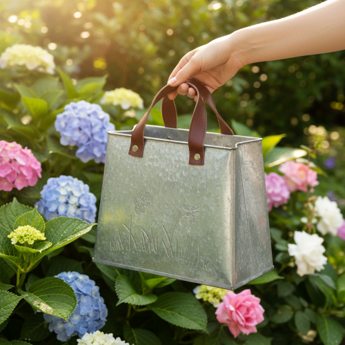 Artikel Deko Tasche Metall Silber Weiß Braun Pflanztopf Vintage L22cm 2St