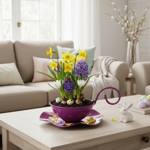 Artikel Deko Tasse Metall Lila mit Unterteller 2er Set Ø11,5cm H8cm