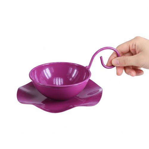 Artikel Deko Tasse Metall Lila mit Unterteller 2er Set Ø11,5cm H8cm