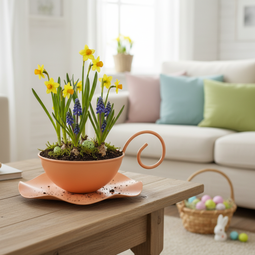 Artikel Metall Deko Tasse Orange Ø11,5cm H6cm Unikat Mit Unterteller 2St