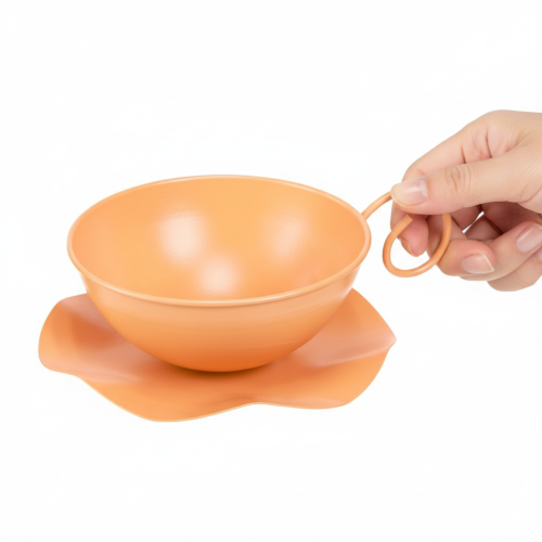 Artikel Deko Tasse Metall Orange Ø16cm H9cm + Teller - Floristik21