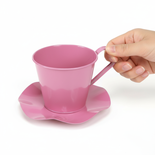 Artikel Deko Teetasse Rosa Metall Ø12 H10cm mit Unterteller 8 St