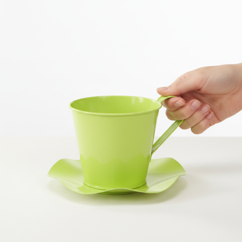 Artikel Deko Teetasse Metall Hellgrün Ø12 H10cm 8 St - Elegante Tischdeko