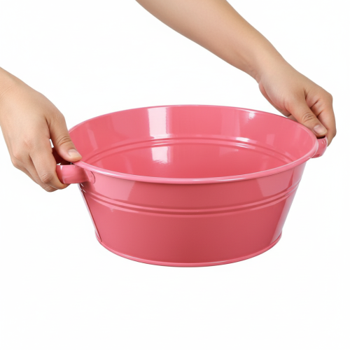 Artikel Blumenschale Rosa Metall Ø33,5cm mit Griffen, Dekoschale vielseitig