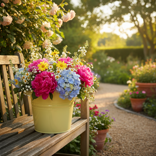 Artikel Deko-Topf Metall Grüngelb Blumenkübel mit Griffen 31x26x21,5cm B2B