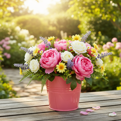 Artikel Eimer Metall Blumentopf Rosa Henkel 16x17,5x16cm 2St - Dekorativ, Rostfrei, Vielseitig, Attraktiv