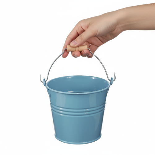 Artikel Deko Eimer Metall Holzgriff Blumentopf Blau 16cm 2er Set