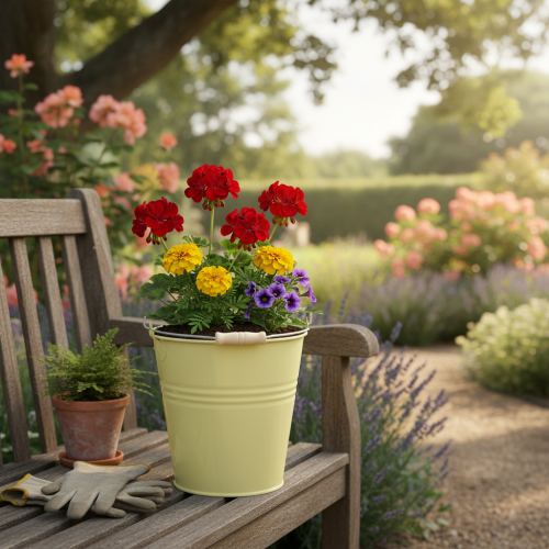 Artikel Eimer Metall Blumenkübel Grüngelb 26x22,5x23cm 6l Dekoeimer Landhaus