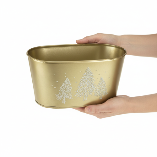 Artikel Deko Schale oval Tannenbaum Übertopf Gold 24×13×12,5cm
