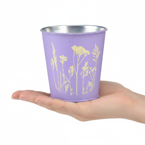 Artikel Blumentopf Metall Übertopf Lila Blumen Ø10cm H10,5cm