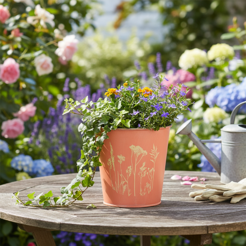 Artikel Blumentopf Apricot Übertopf Metall Ø11,5cm H11,5cm