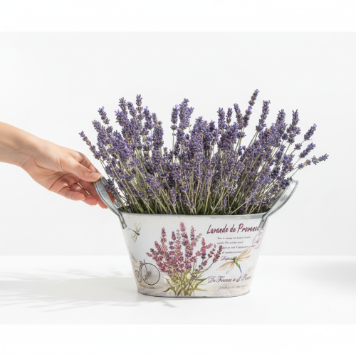 Blumenschale mit Griffen oval Metall Lavendel 26×13×14,5cm | Floristik21.de