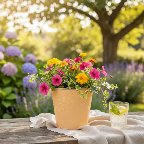 Artikel Übertopf Metall Blumenübertopf Pastell Orange Ø13,5cm H12,5cm