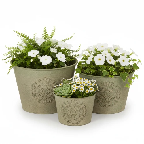 Blumentopf Metall Grün Vintage Ø22cm–13,5cm 3er-Set | Floristik21.de