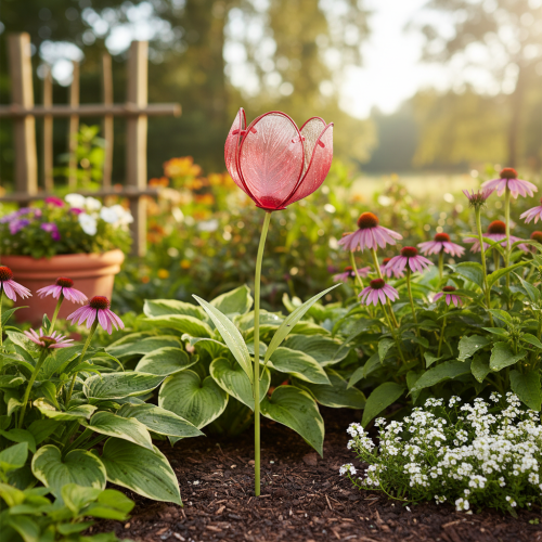 Artikel Gartenstecker Tulpe aus Glas in Rot – Dekoration für Garten und Balkon, 94 cm