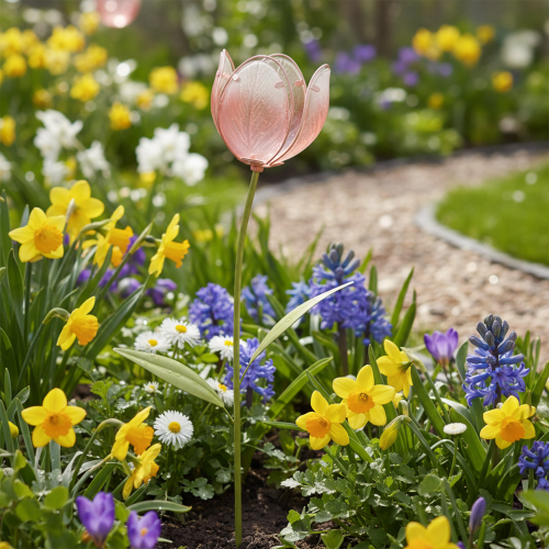 Metall-Gartenstecker Tulpe mit Glasblüte 94 cm für Beete und Balkondekoration | Floristik21.de