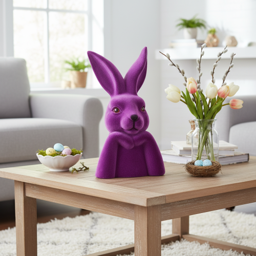 Hase Denkend Beflockt Hasenbüste Ostern 16,5×13×27cm | Floristik21.de