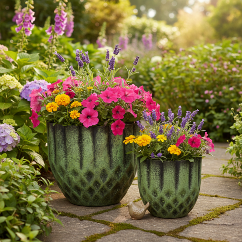 Übertopf Metall Vintage Blumentopf Grün Ø14/12cm 2er-Set | Floristik21.de