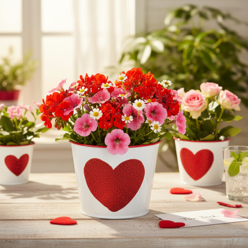 Blumentopf Weiß mit Herz in Rot Übertopf Pflanztopf Ø13cm H10,5cm | Floristik21.de