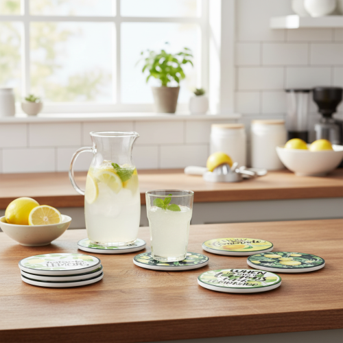 Artikel Zitronen Deko Keramik Untersetzer 6 Stk - Mediterran & Sommer