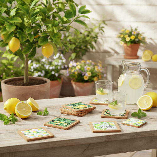 Artikel Untersetzer Zitronen Platzsets Sommer Keramik Kork 19,5×19,5cm 6er Set