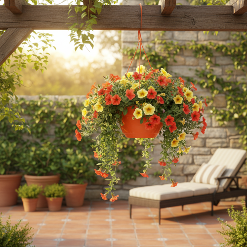 Blumenampel Orange Hängetopf Pflanztopf Ø25cm H50cm | Floristik21.de