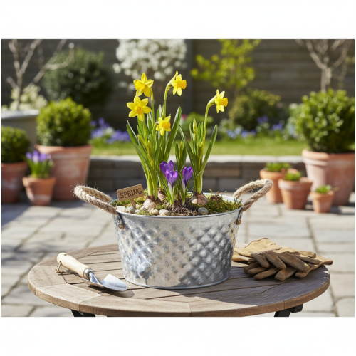 Zinkschale Dekoschale Metall mit Seilgriff Ø22cm H12cm | Floristik21.de