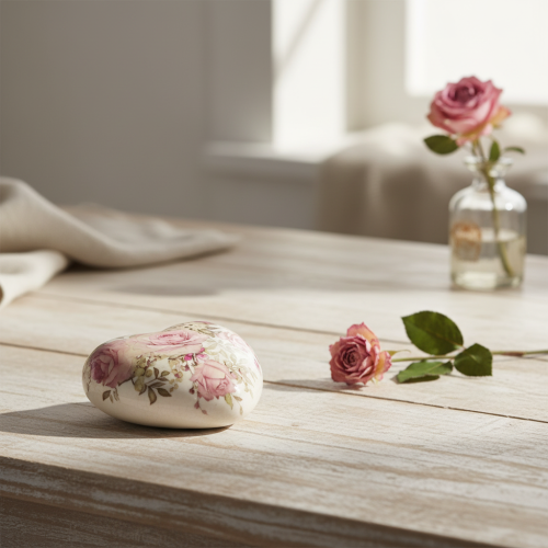 Artikel Keramik Deko Herz mit Rosen Steingut für den Tisch 10,5cm