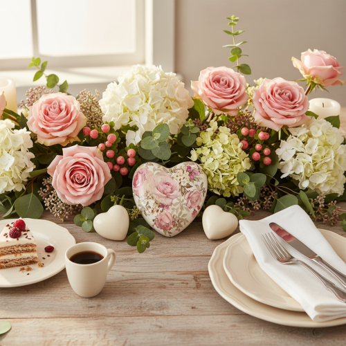 Artikel Keramik Deko Herz mit Rosen Steingut für den Tisch 10,5cm