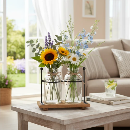 Glasvasen als neutrale Basis für floristische Tischdeko im Großhandel