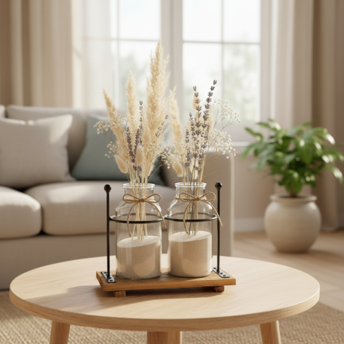 Flaschenvase Glas Holz Vintage Retro Deko Tischdekoration 23x12x19,5cm | Floristik21.de
