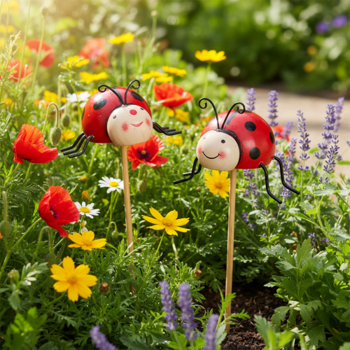 Artikel Marienkäfer Gartenstecker Set 4 Stück – Dekoration für Frühling und Sommer, 31 cm