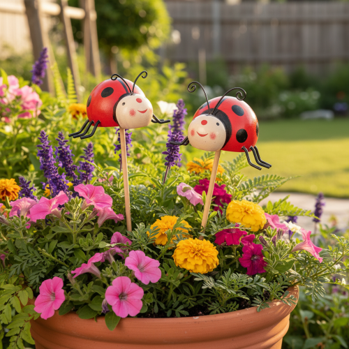 Artikel Marienkäfer Gartenstecker Set 4 Stück – Dekoration für Frühling und Sommer, 31 cm