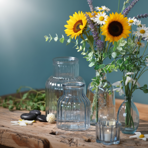 Artikel Blumenvase Glas Rillen Blau Ø11cm H14,5cm 2er Set Dekoration