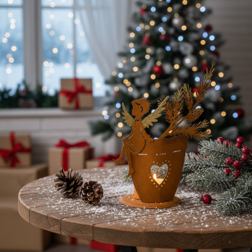 Teelichthalter Weihnachten Engel Deko Rost Deko Ø8cm H18cm | Floristik21.de