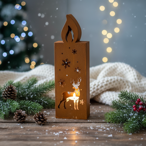 Teelichthalter Weihnachten Edelrost Kerze Hirsch 45x14cm | Floristik21.de