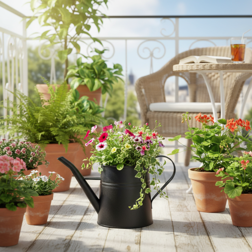 Schicke Kleine Deko Gießkanne Schwarz Metall 30x13x17cm 1,7l Pflanzgefäß Wohnung Balkon Dekoration | Floristik21.de