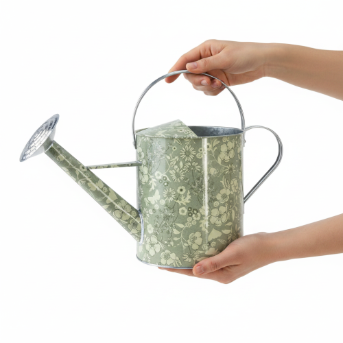 Metall Gießkanne Vintage Look Grün Silber mit Blumenmuster - Dekorative Pflanzkanne Ø18cm | Floristik21.de