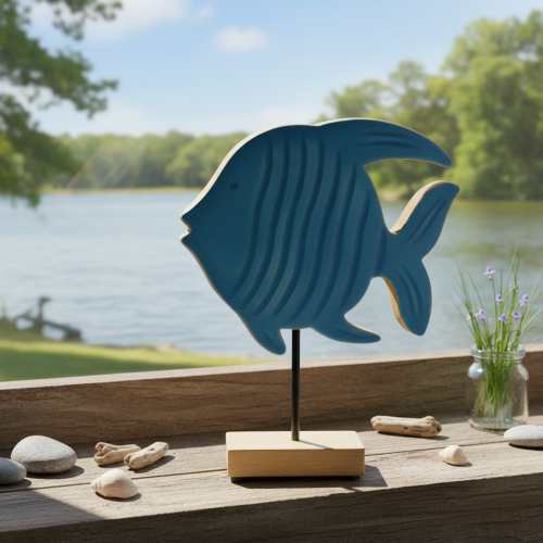 Handgefertigte Holzfisch Figur aus Mangoholz in Blau 22cm – Deko für maritime Gestaltung | Floristik21.de
