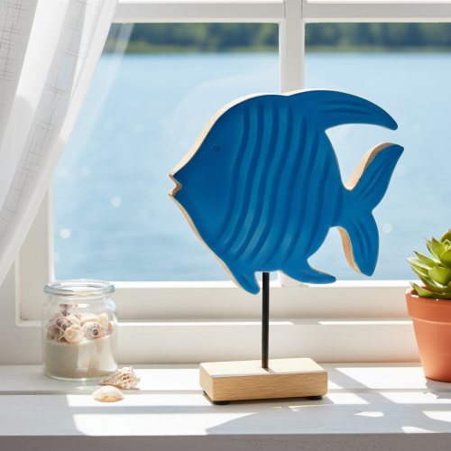 Handgefertigte Holzfisch Figur aus Mangoholz in Blau 22cm – Deko für maritime Gestaltung | Floristik21.de