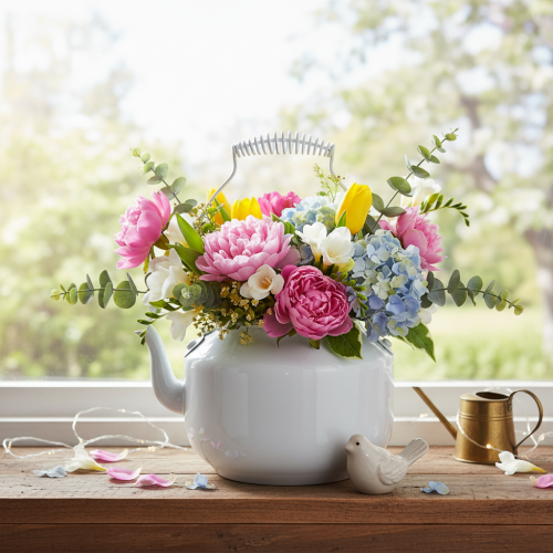 Deko-Teekessel Metall Vintage Look für Blumenarrangements | Floristik21.de