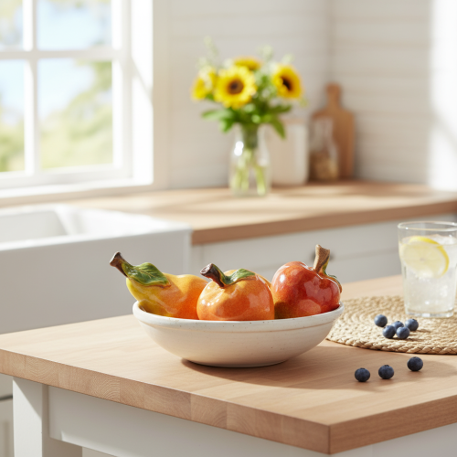 Artikel Künstliches Obst Set Keramik Apfel Birne 12cm 3-teilig handbemalt