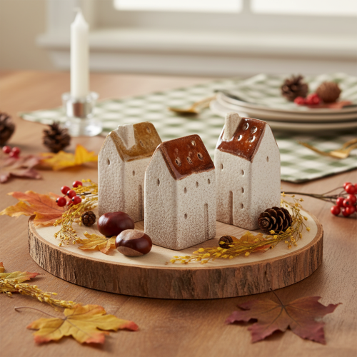 Dekohaus Set Keramik Miniatur Häuser 9 cm Braun 3 Stück | Floristik21.de