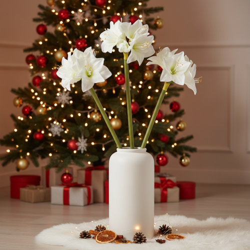 Kunstblume Amaryllis Weiß mit Stiel 50 cm für Advent und Weihnachten | Floristik21.de