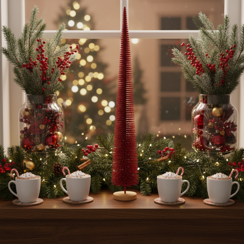 Deko Tannenbaum schlank auf Holzfuß 80cm rot | Floristik21.de
