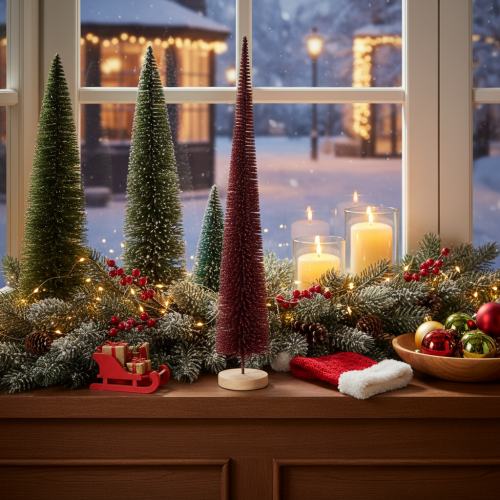 Deko Tannenbaum schlank aus Draht und Kunststoff 60cm auf Holzsockel rot | Floristik21.de